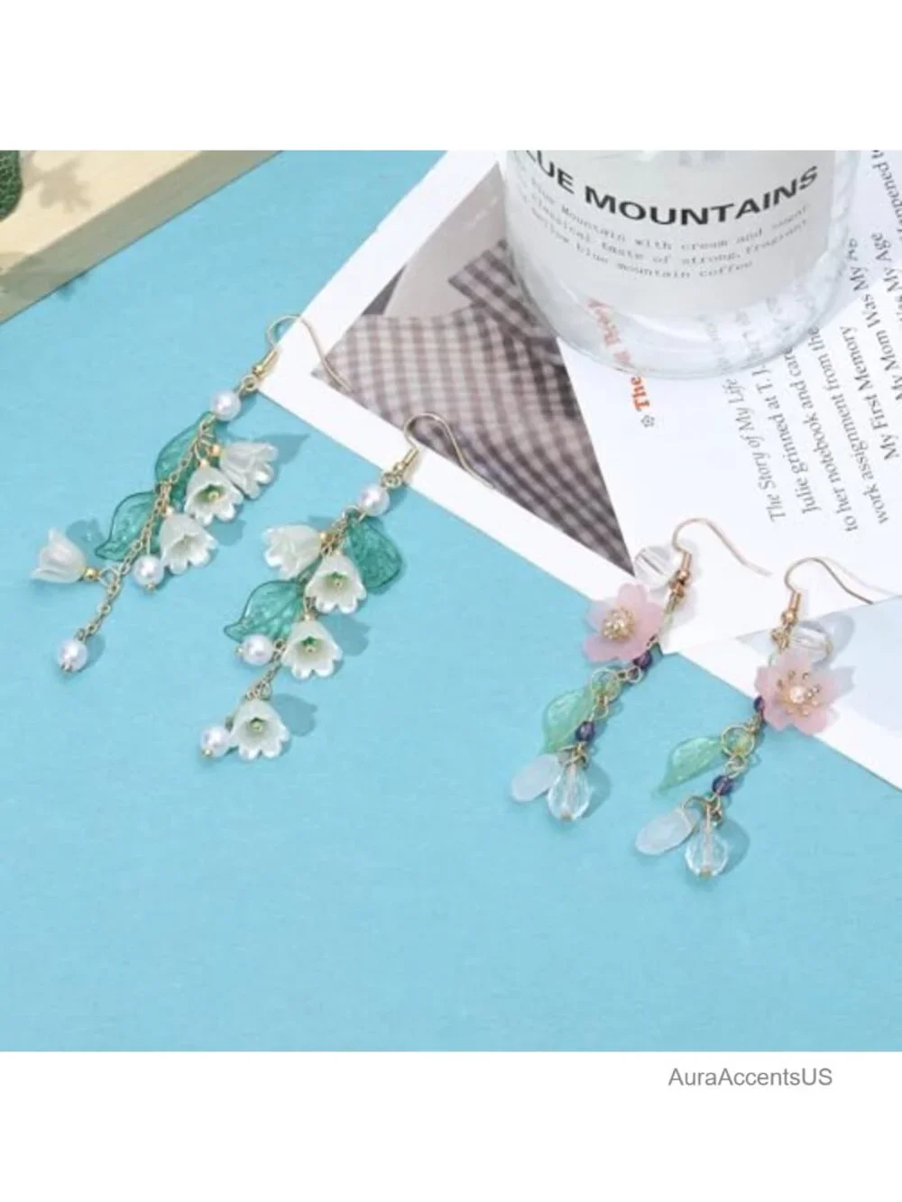 Set of 3 Floral Dangle Earrings for Women - 316L Stainless Steel and Acrylic